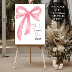 Pink Bow 1st Birthday Sign: Coquette Party Decor (Digital Download)
