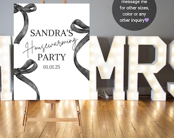 Editable Black Bow Housewarming Sign: Modern Welcome Poster (Digital Download)