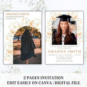 Minimalist Graduation Announcement, Wildflower Graduation Party Invitation Template, Boho Graduation Invite, Photo Graduation Invite 