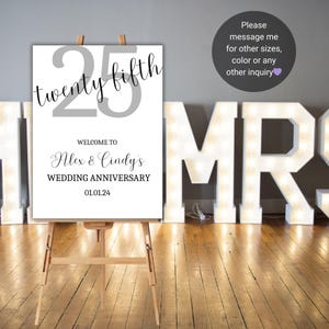 25th Anniversary Welcome Sign Template: Elegant Silver Decor (Canva Editable, Digital Download)