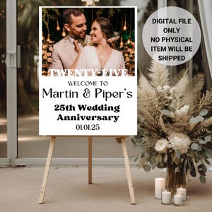 25th Anniversary Welcome Sign Template: Photo Collage, Editable Canva (Digital Download