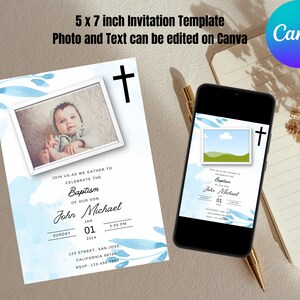 Invitación de bautizo niño, invitación de bautizo niño, invitación de bautizo minimalista niño, invitación de bautizo moderna, invitación editable