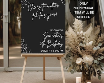 Black Glitter Birthday Welcome Sign Template (Digital Download)