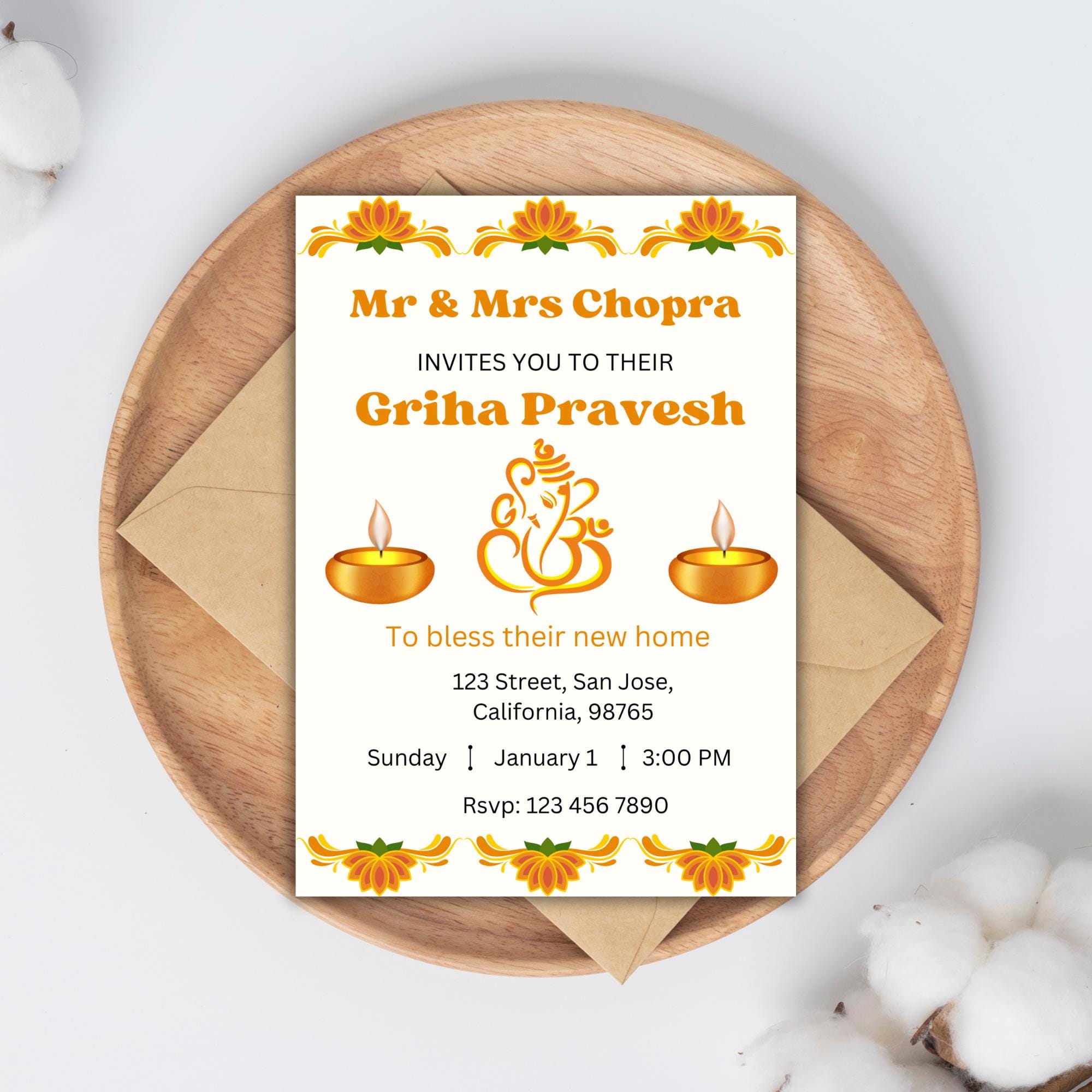 Griha Pravesh Invitation: Indian Housewarming, Editable Pooja Invite ...