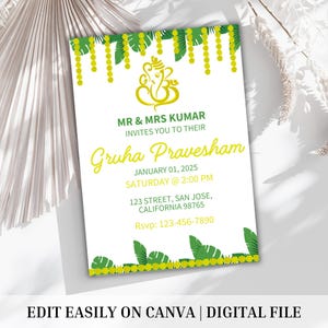 Invitation indienne modifiable de pendaison de crémaillère | Invitation imprimable Gruha pravesham | Invitations numériques Grihapravesh | Modèle Gruhapravesam