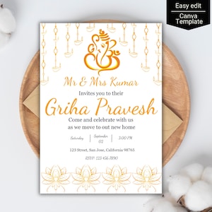 Invitation Griha Pravesh | Faire-part de pendaison de crémaillère indienne | Invitation pendaison de crémaillère numérique | Invitation Gruha Pravesh | Invitation Pooja | gruhapravesh