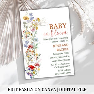 Baby In Bloom Invitation, Baby Shower Invitation, Spring Summer Bloom Baby Shower, Digital Baby shower invitation template