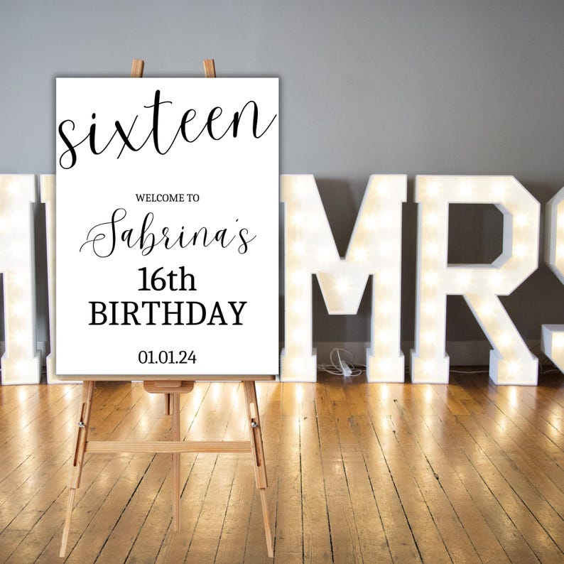 Minimalist Sweet 16 Welcome Sign Template, Editable 16th Birthday Party ...