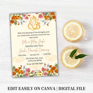 Editable Indian Housewarming Invitation | Printable Gruha pravesham Invite |Digital Grihapravesh Invitaion | Gruhapravesam Template