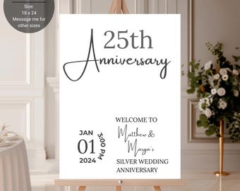25th Wedding Anniversary Welcome Sign, Silver Anniversary Poster
