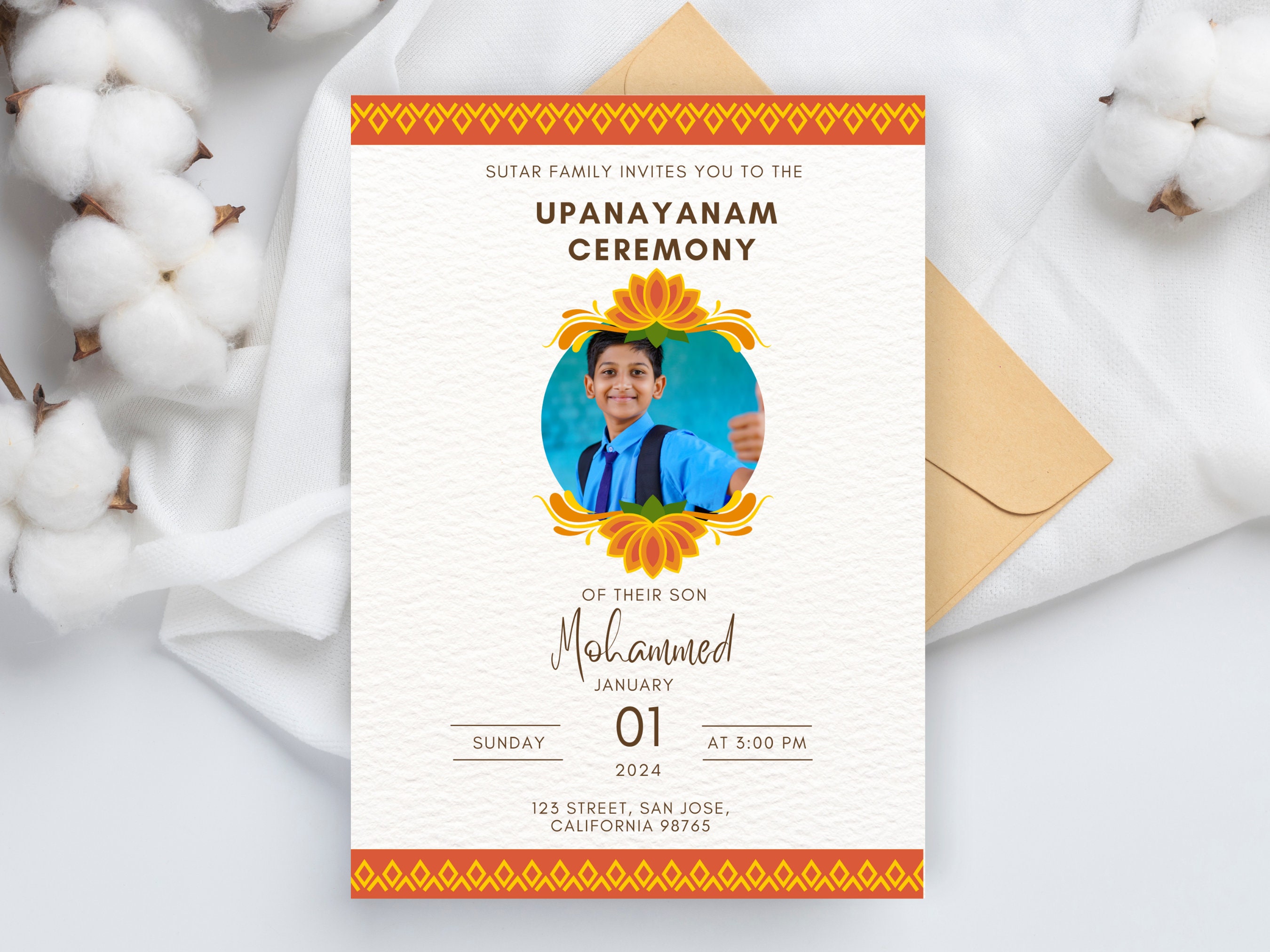 Editable Upanayanam Ceremony Invitation, Thread Ceremony Invite Editable Upanayanam Ceremony Invitation, Thread Ceremony Invite
