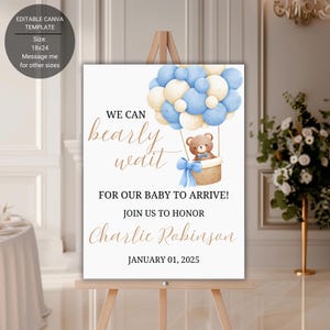 Bear Balloon Baby Shower Welcome Sign: Blue Signage (Digital)