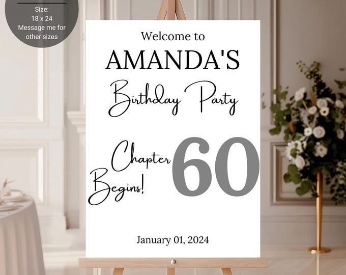 60th Sign 60th Birthday Sign, 8x10, 60th Party Decoration, 60th Silver Sign ...