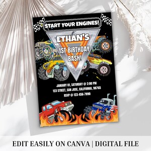 Monster Truck Birthday Invitation- digital 5x7 invitation