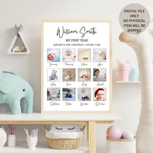 Minimalist First Birthday Photo Sign Template, 1st Birthday Photo Poster, Baby's First Year Poster Printable, Editable Instant Download