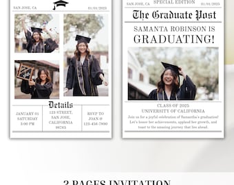 Newspaper Graduation Invitation Template: Editable Announcement (Digital Download)