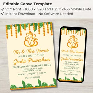 Invito per l&#39;inaugurazione della casa indiana / Griha Pravesh / Gruha Pravesam / Invito alla cerimonia indù / Modello di invito Pooja / Invito digitale modificabile