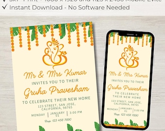 Editable Indian Housewarming Invitation: Griha Pravesh Pooja (Digital Invite)