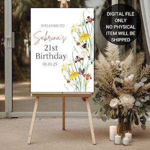 Editable Floral Birthday Welcome Sign Canva Template | 21st Birthday Party Decor | Printable Birthday Sign | Instant Digital Download