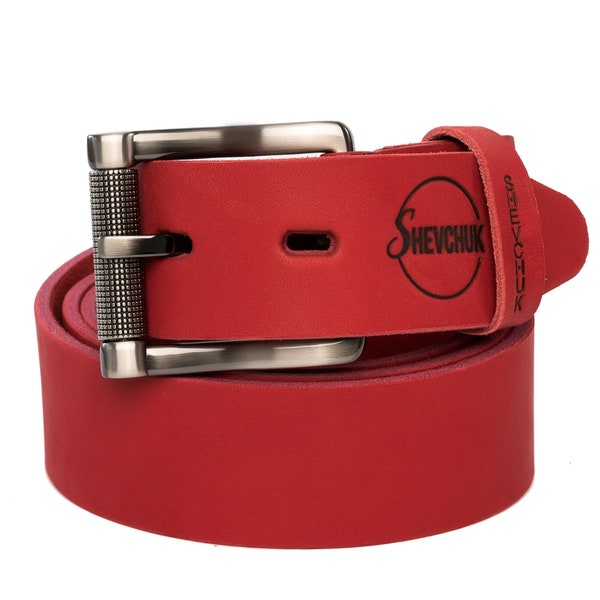 Stylish red leather men's belt | Personalized Leather Belt | Quality roller buckle | a gift for him.