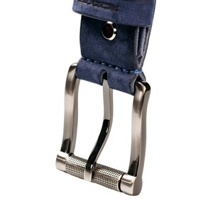 Blue Leather Belt with Roller Buckle, Unique Men's Gift, Handmade Accessory image 5