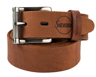 Classic Brown Leather Belt - Men's Full Grain Embossed Belt, Personalized Gift for Him