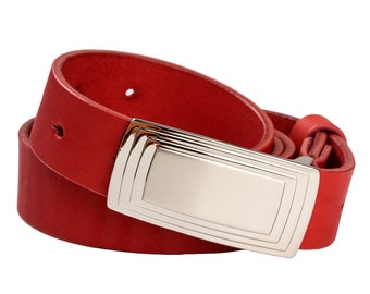 Red leather women's belt - classic buckle, high-quality genuine leather, stylish belt, fashion accessory, gift idea