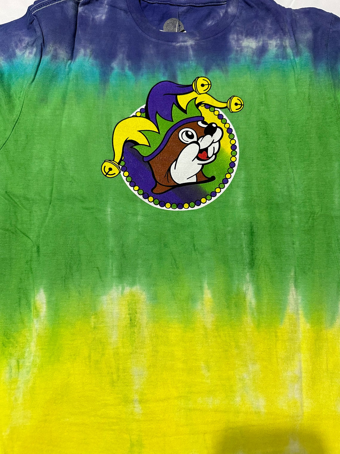 NWT authentic Bucee's Bucees Mardi Gras Tiedyed Shirt Feb. 13th is