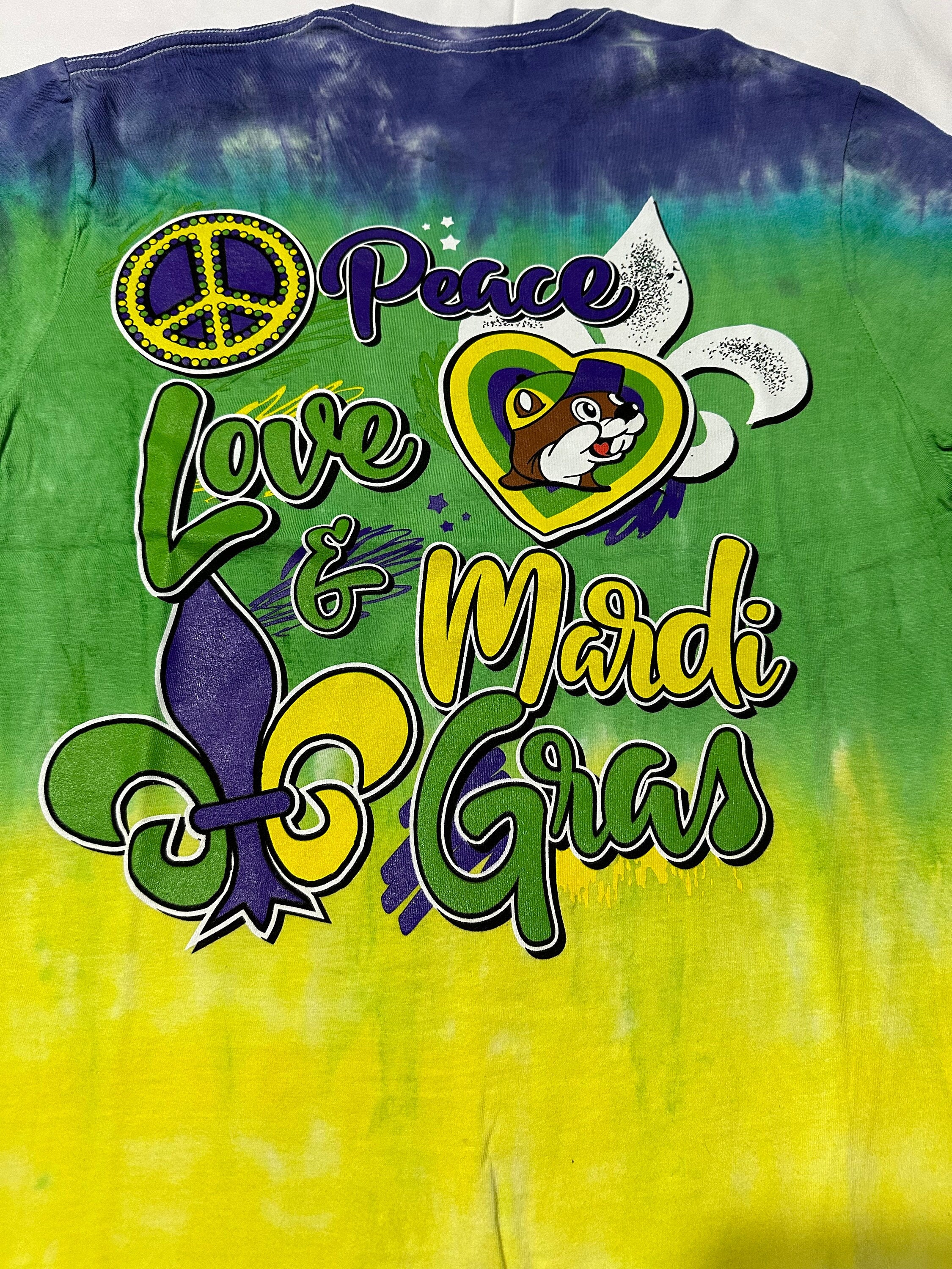 NWT authentic Bucee's Bucees Mardi Gras Tiedyed Shirt Feb. 13th is