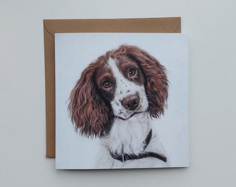 Spaniel Greetings Card – Liver/Brown Working Cocker- Springer  - Spaniel Art -  Spaniel drawing - Blank inside – for Vets- Dog walkers