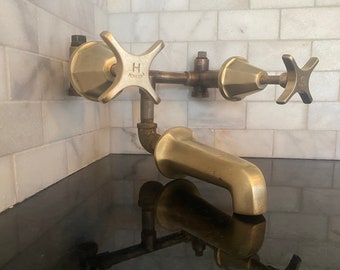 Antique Vintage Unlaquered Brass Kohler Bathtub Mixer/ Filler/ Faucet