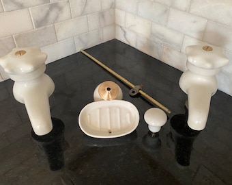 Antique 1909 Central Porcelain Faucets & Peck Brothers Soap Dish