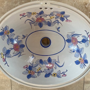 Vintage New Old Stock Sherle Wagner “Mums Blue” Floral Sink