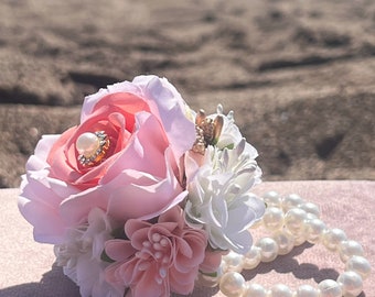 Handmade Wrist Pearl Bracelet Flower Corsage For Wedding/Prom/Events