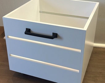 Rolling Pantry Crate, White with Modern Handle. Storage Box, Organizer Storage Container with wheels. Perfect for Home Organization.