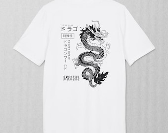 Unisex Japanese Dragon Graphic T-shirt | Black Ink Back Print