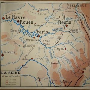 Affiche scolaire Rossignol carte géographique originale / La Loire / La Seine