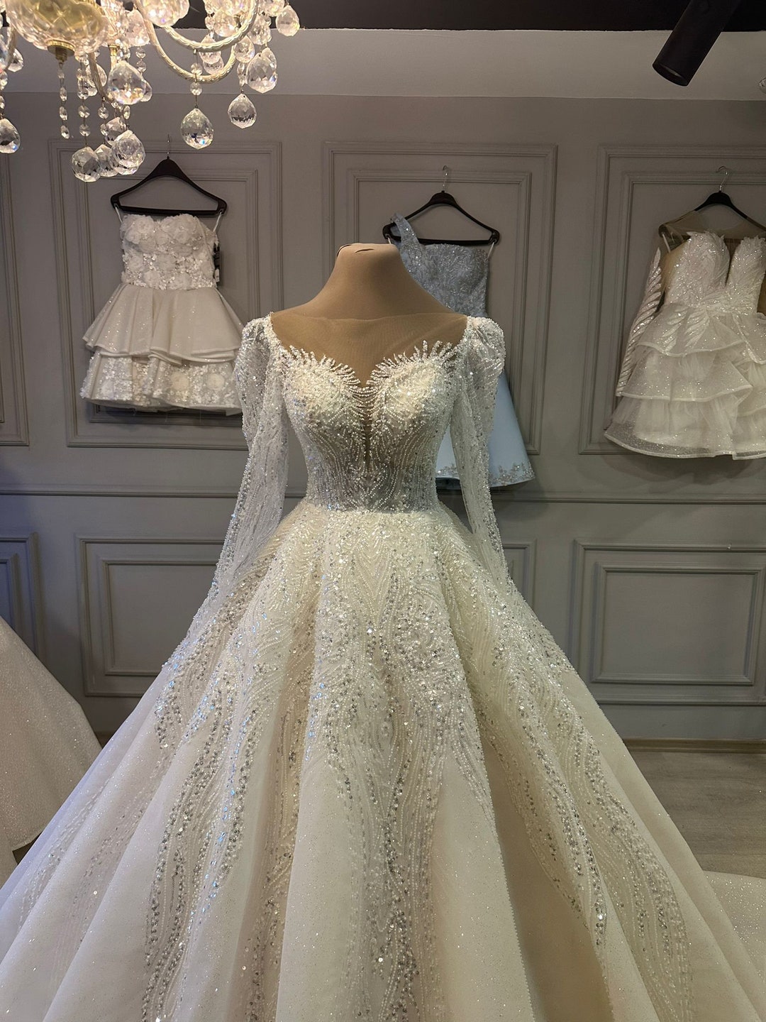 Long Sleeve Glitter Princess Wedding Dress Luxury Wedding Dress Luxury ...