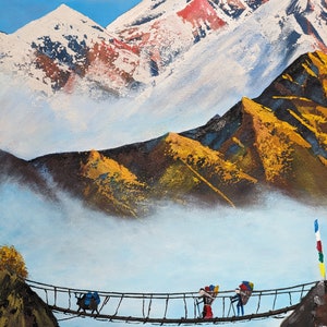 Schöne Mount Everest Kunst Texturierte Bergkunst in Acrylfarben Landschaftsansicht des Mount Everest Wanddeko Bilderwand Geschenk Bild 4