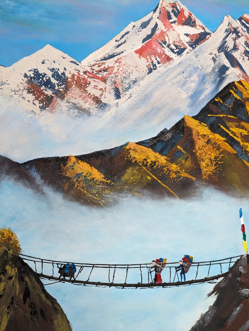 Schöne Mount Everest Kunst Texturierte Bergkunst in Acrylfarben Landschaftsansicht des Mount Everest Wanddeko Bilderwand Geschenk Bild 4