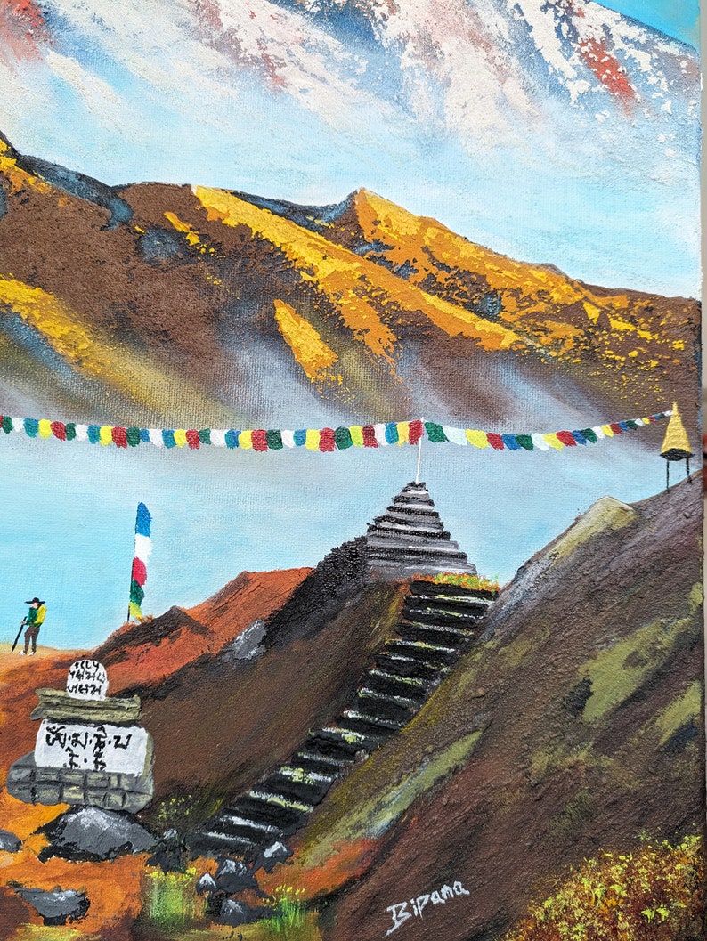 Schöne Mount Everest Kunst Texturierte Bergkunst in Acrylfarben Landschaftsansicht des Mount Everest Wanddeko Bilderwand Geschenk Bild 5
