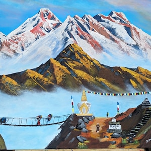 Schöne Mount Everest Kunst Texturierte Bergkunst in Acrylfarben Landschaftsansicht des Mount Everest Wanddeko Bilderwand Geschenk Bild 1