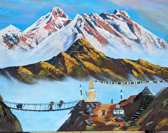 Schöne Mount Everest Kunst Texturierte Bergkunst in Acrylfarben Landschaftsansicht des Mount Everest | Wanddeko | Bilderwand | Geschenk