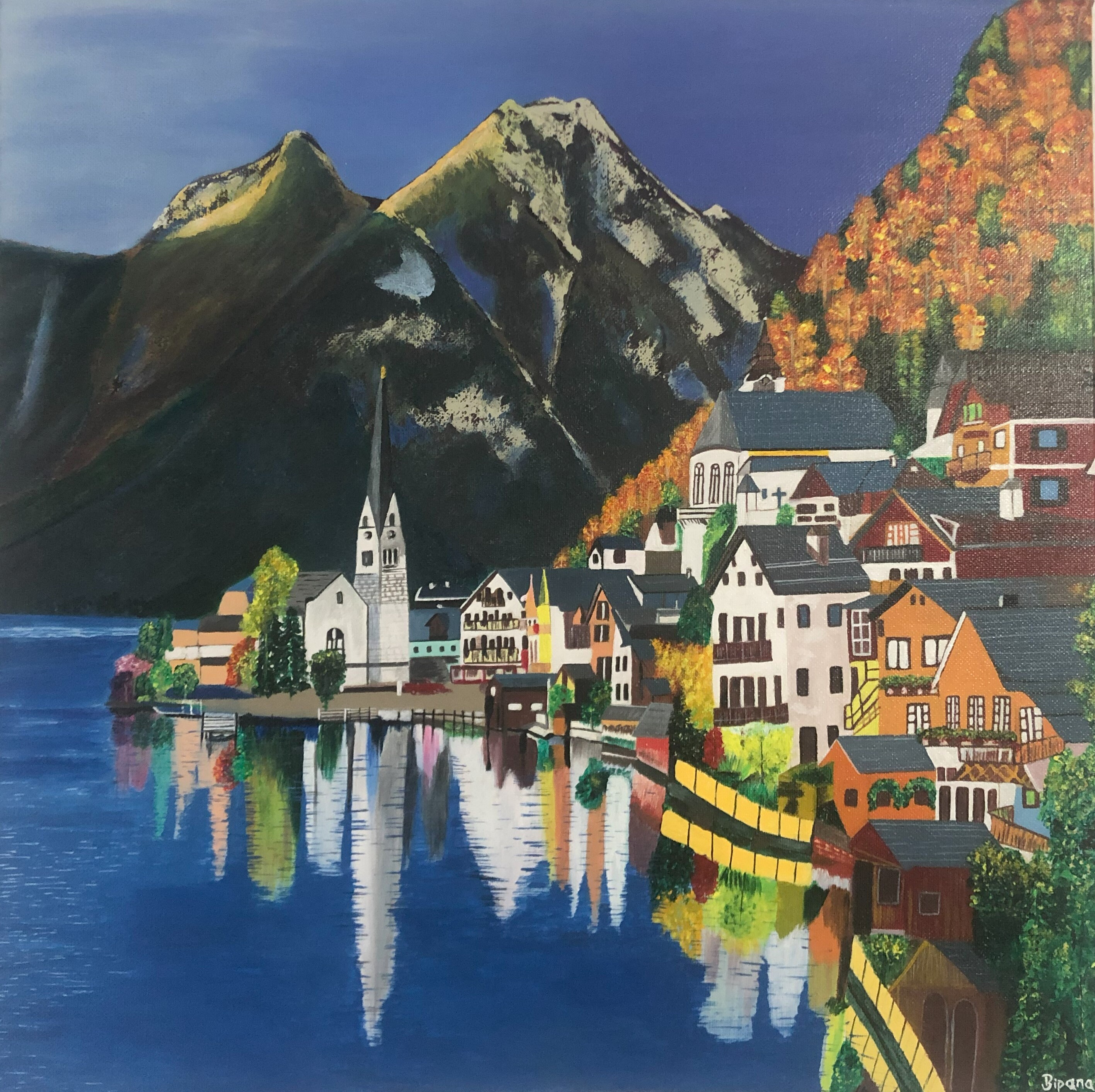 Rare Handmade Hallstatt Acrylic on Canvas 50x50cm Painting Perfect ... - Hallstatt Balcony Ideas Inspiration