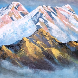 Textured Mount Everest Painting, Original Sherpa-inspired Acrylic