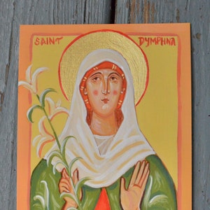 St. Dymphna von Irland Ikonen Kunstdruck 13 "x 18" | Katholisches christlich-christliches Volkskunst-Geschenk, religiöses Dekor, Ikone oder Gebets-Ecke