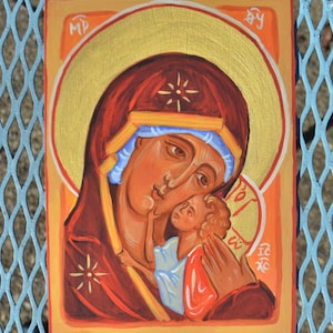 Theotokos Maagd Maria van tederheid icoon kunstafdruk 5 x 7 inch | Cadeau katholiek-orthodox volkskunst, religieus decor, pictogram of gebedshoek