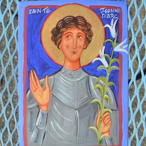 Saint Jeanne d'Arc pictogram kunstafdruk 5 x 7 inch | Katholiek-orthodox-christelijke volkskunstcadeau, religieus decor, pictogram of gebedshoek