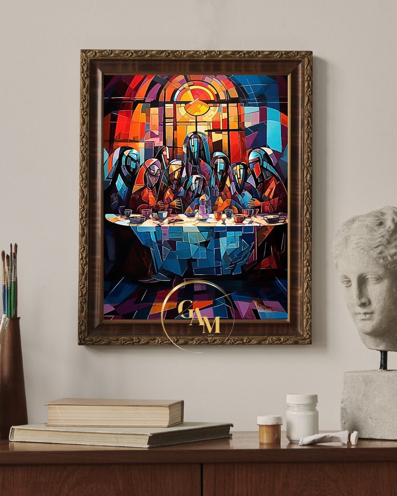 PRINTABLE the Last Supper Abstract Painting Vintage Dark Moody Portrait