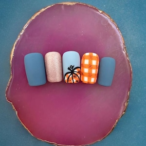 PLAID PUMPKIN Set | Fall Nails | Luxury Press On Nails | Fake Nails | Press On Nails | Winter Nails | Autumn Nails